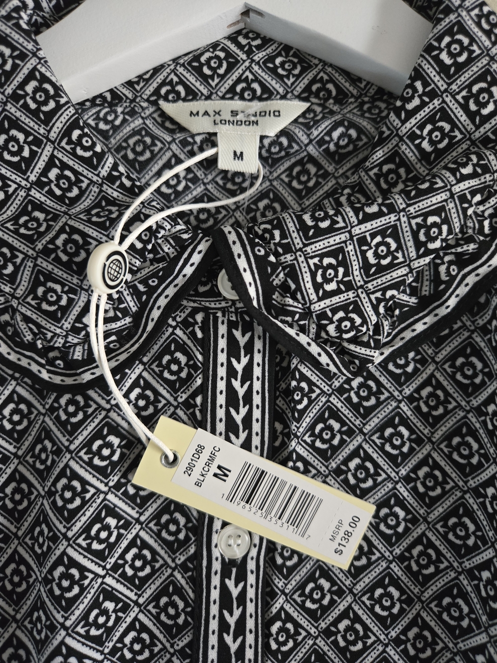 Max Studio Black & White Patterned Button-Up Dress - M - Picture 2 of 11